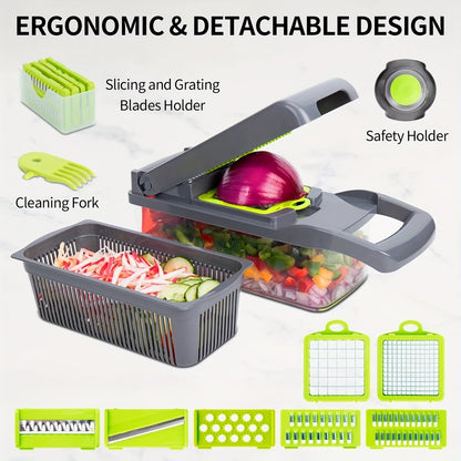 VEGGIE CHOPPER MASTER / 16 in 1 Heavy-Duty Manual Food Processor | Multi-Functional Chopper, Slicer